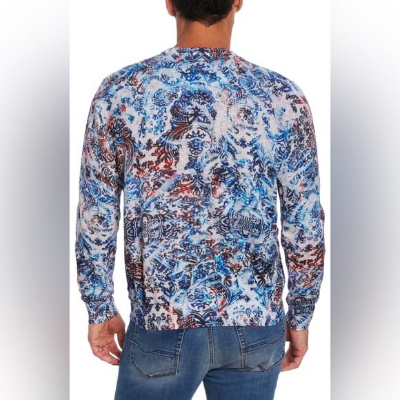 Robert Graham Barrel Paisley Graphic Print Linen & Cotton Knit Crewneck Sweater - Picture 2 of 13